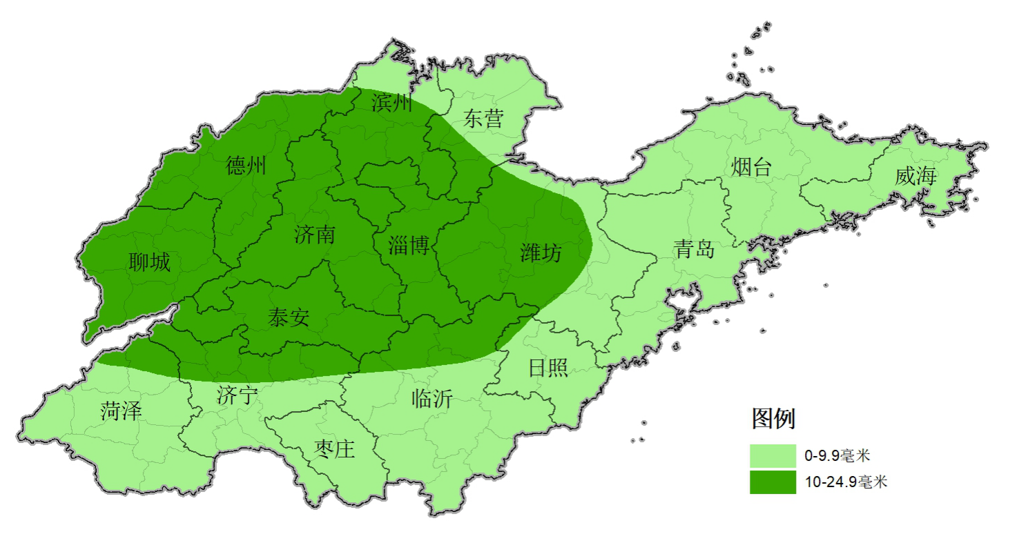 全省大部地区有小雨;明天夜间到9日夜间,鲁西北和鲁中地区有小到中雨