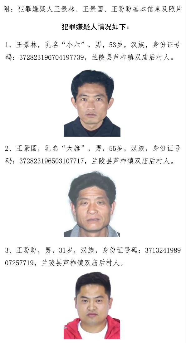 临沂兰陵警方征集王景林等人违法犯罪线索 最高奖20000元