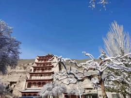 甘肅敦煌春雪紛揚：莫高窟現玉樹瓊枝