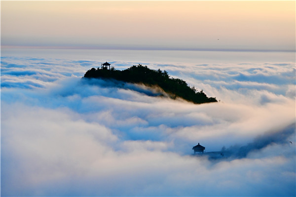 碧霞宝光云海玉盘晚霞夕照三大奇观伴花海泰山之巅再现绝美风光