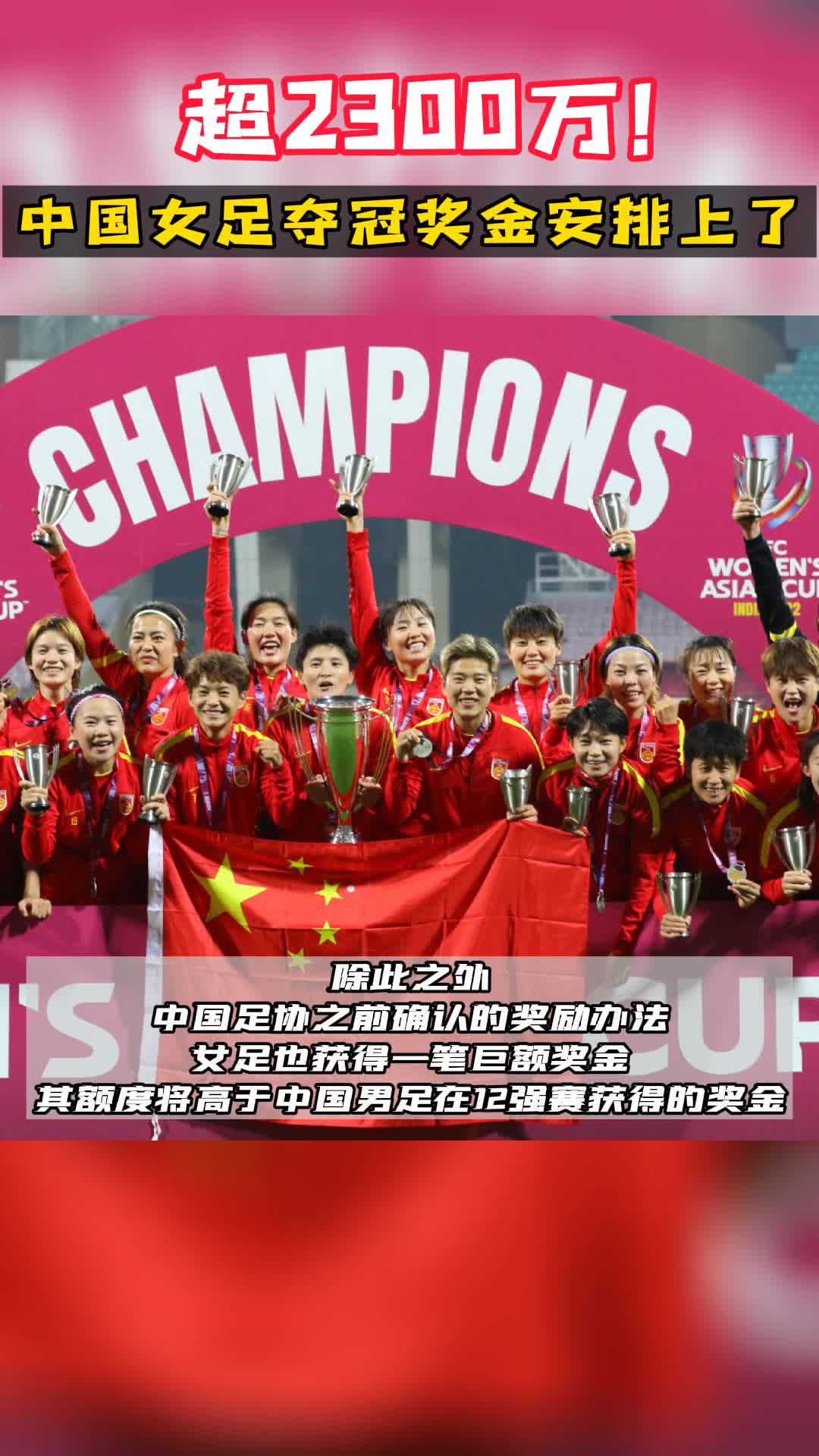视频丨超2300万！中国女足夺冠后奖金终于安排上了