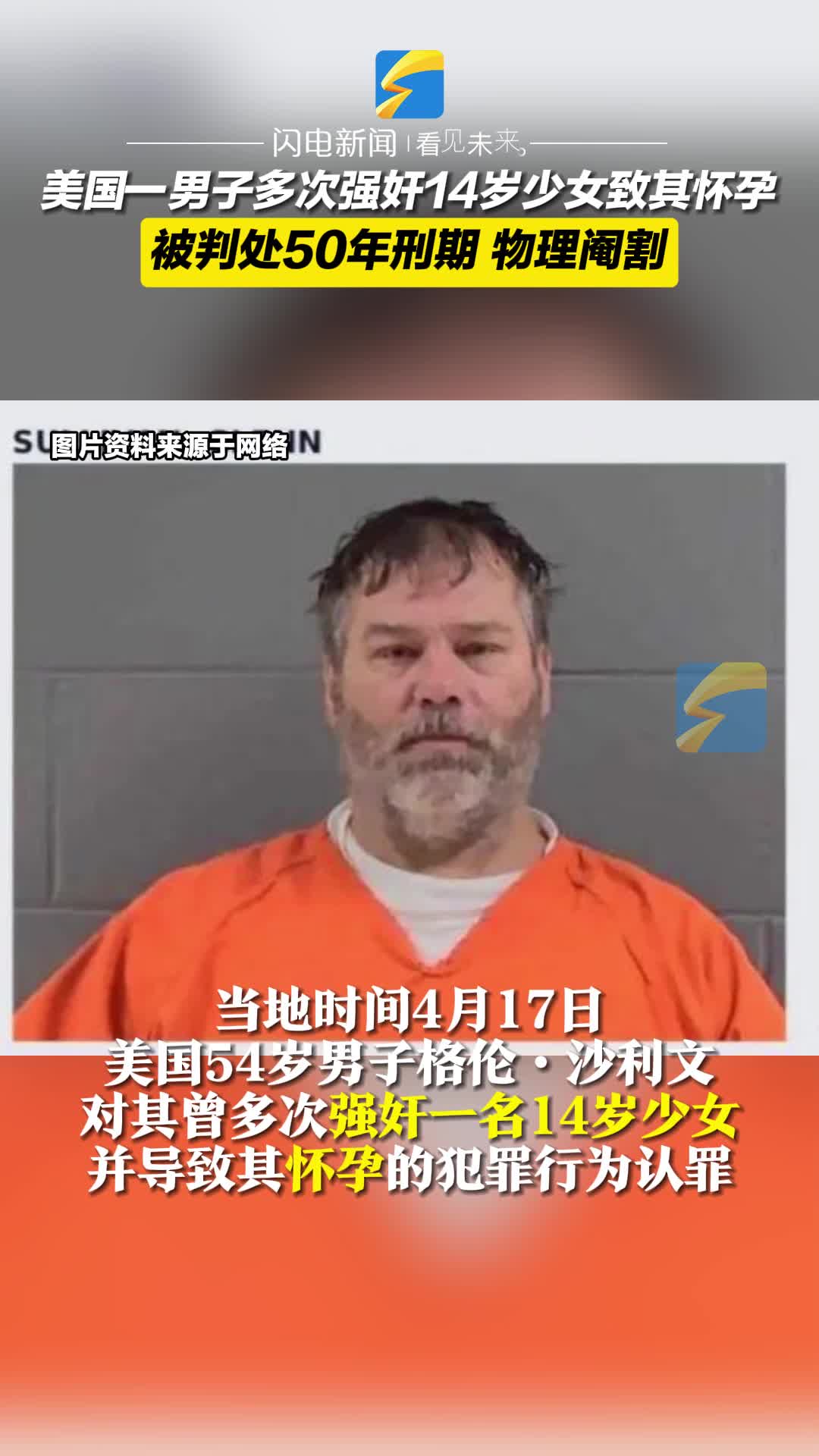 美国一男子多次强奸14岁少女致其怀孕 被判50年刑期 物理阉割  