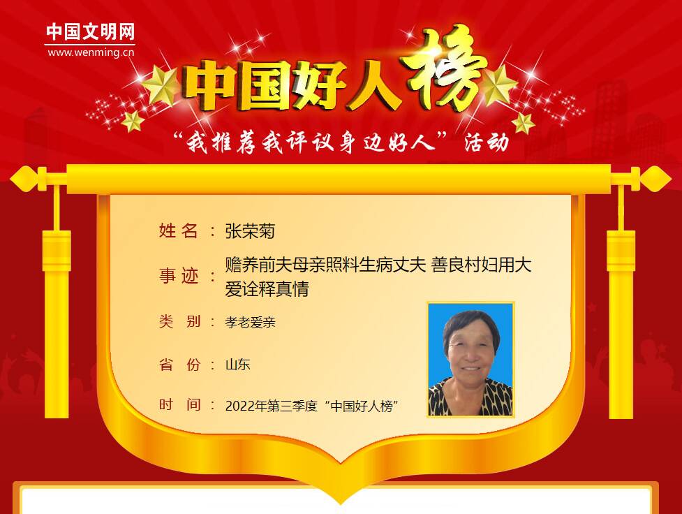 武城县张荣菊入选2022年第三季度中国好人榜