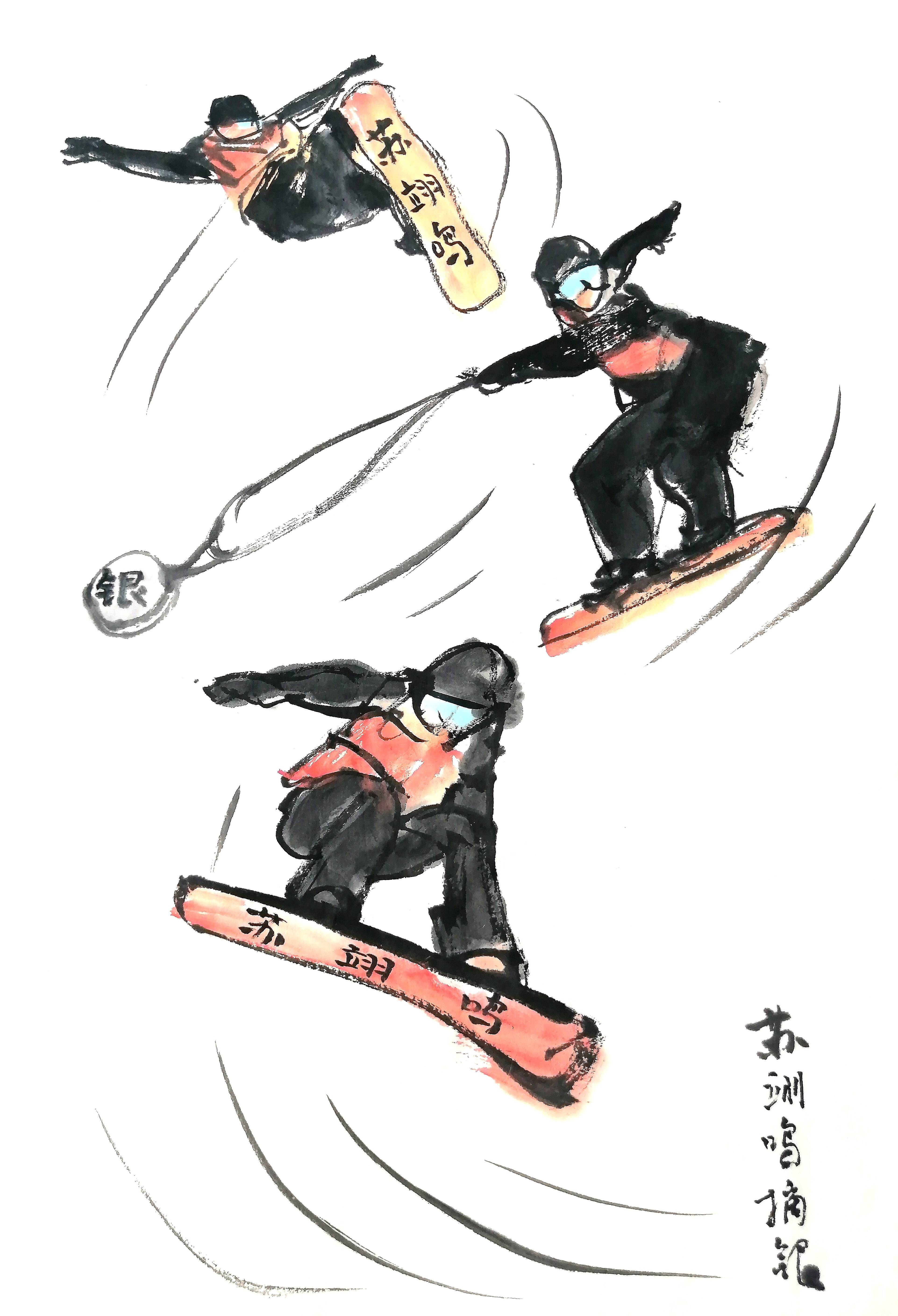 冬奥运动员素描图片