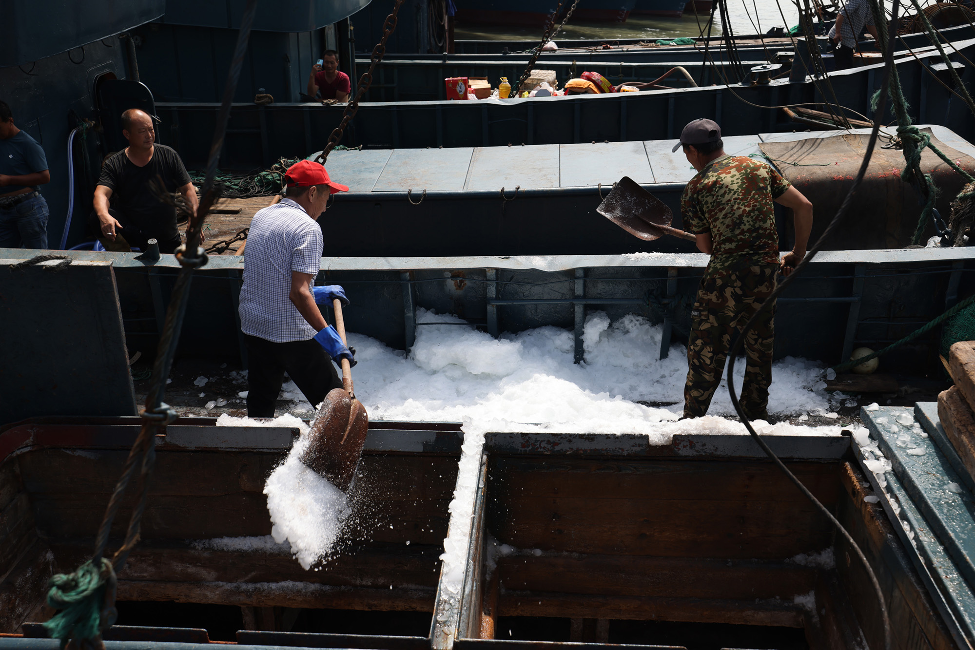 中午12时,渔船统一出发,奔赴各个渔区开始捕捞作业.