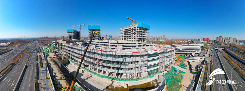 航拍济南山大二院起步区新院新貌1000床位规模宏大