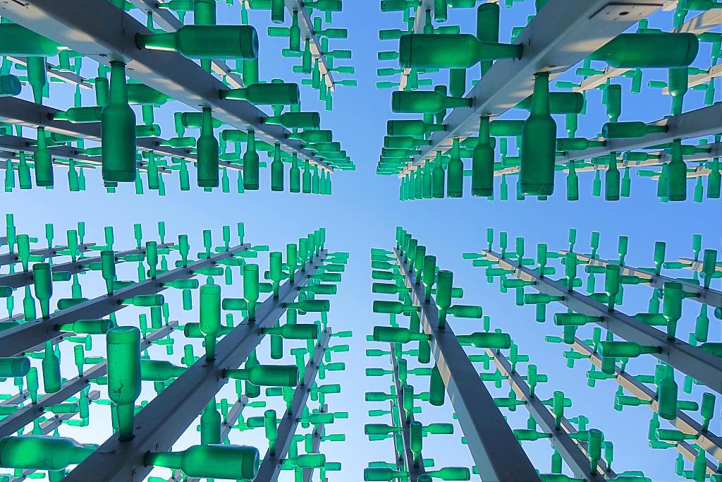 bottles is displayed in a square in qingdao, shandong province