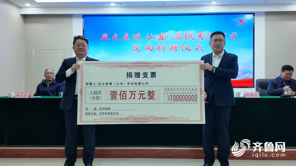 亚太森博向日照市慈善总会定向捐赠100万元