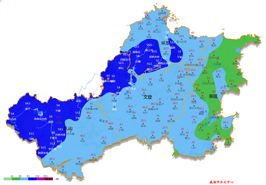 5月18日15时至19日8时，威海全市平均降水量38.9毫米