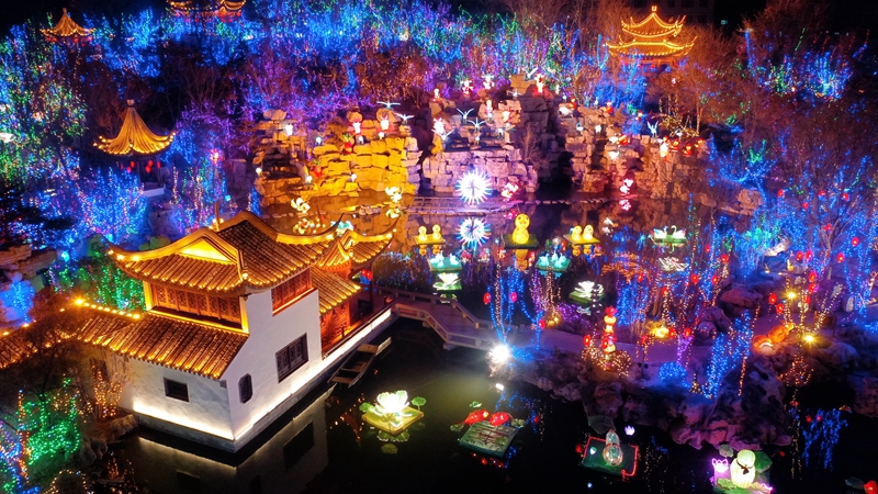 水陆花灯遇上亭台楼阁,运河名城临清夜色宛若仙境