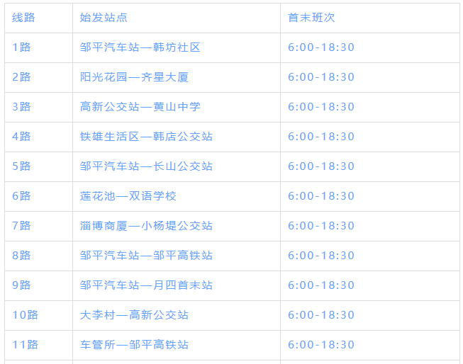 注意收藏!鄒平市公交線路夏季首末發車時間表來了