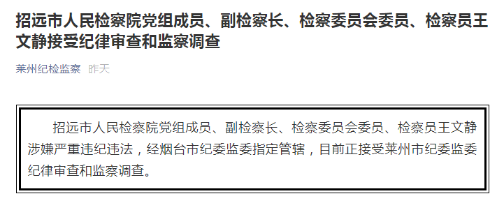 招远市人民检察院党组成员,副检察长,检察委员会委员,检察员王文静