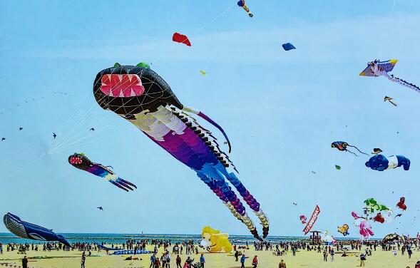 “欢乐的海  欢乐的天”“五一”到潍坊滨海欢乐海沙滩看风筝放飞表演