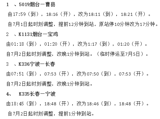 7月1日起兖州火车站多趟列车运行有变化