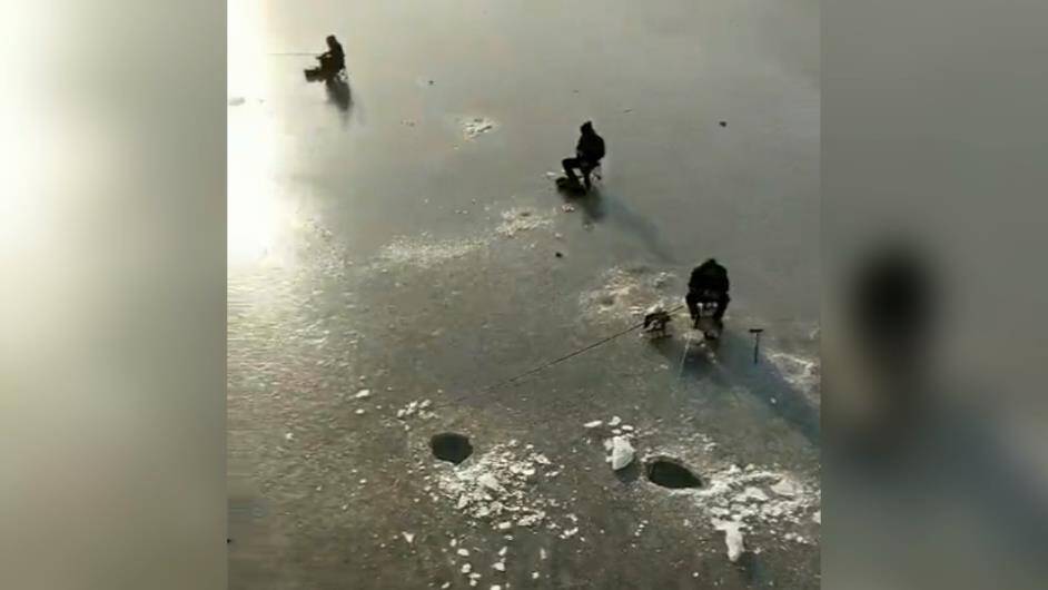 15秒丨胆真大！滨州三人凿冰钓鱼 旁边还有孩子围观嬉戏