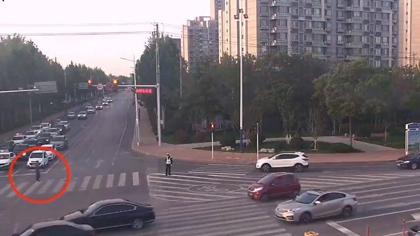 贊！濱州一老人步履蹣跚過馬路 司機暖心停留等待在原地