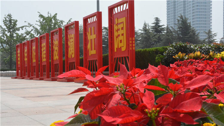 潍坊：花团锦族扮靓广场 庆祝建党百年