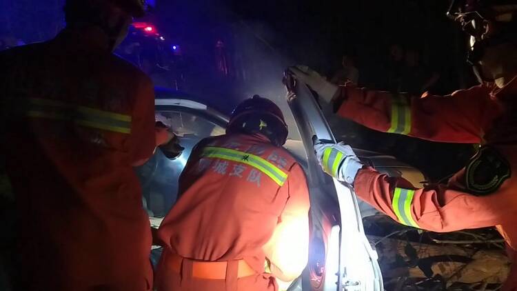 车祸致树木穿透驾驶室，六旬老人被困，聊城消防紧急救援