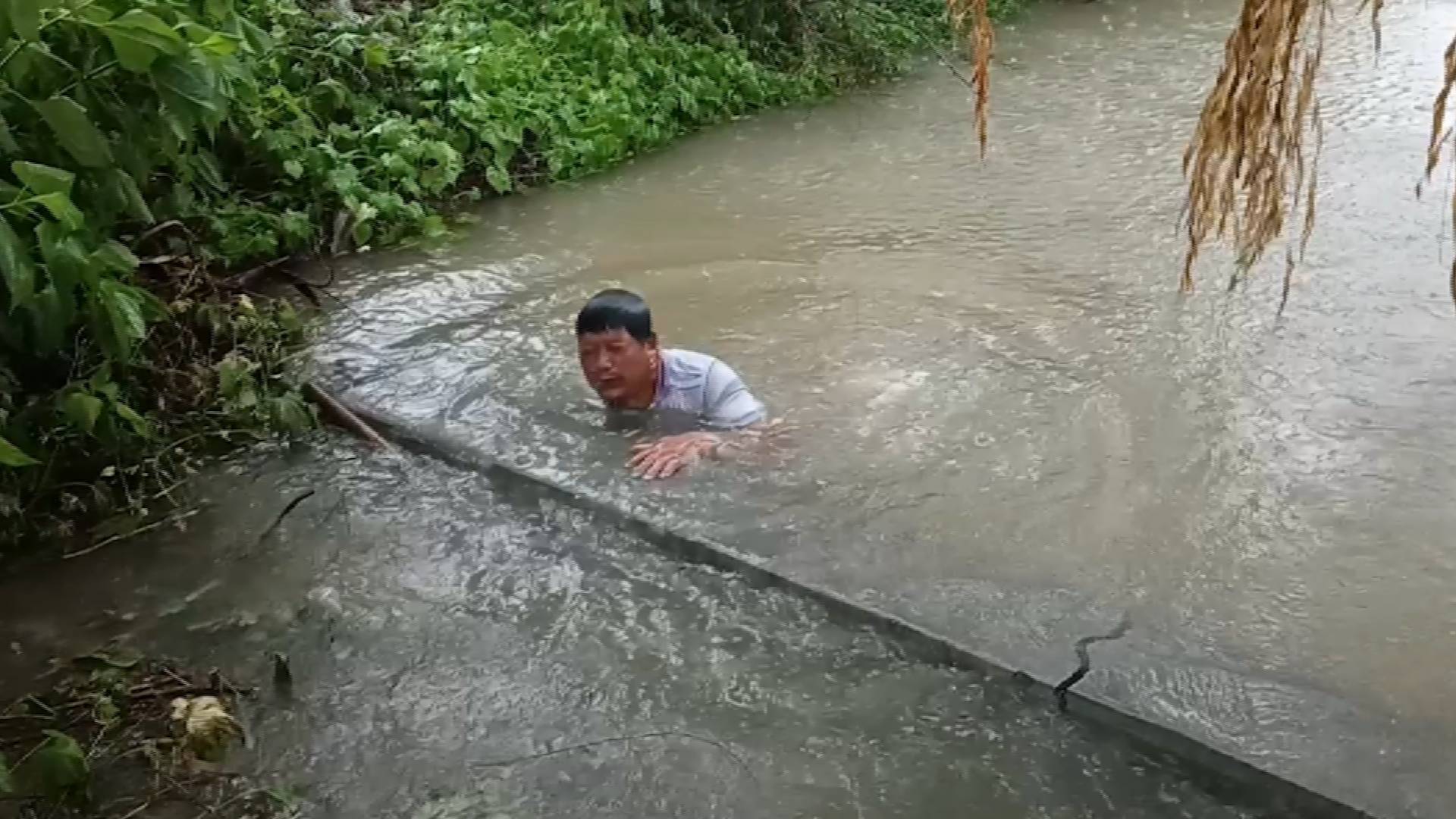 暴雨中泄洪沟遭堵，56岁的他先后5次潜入1.6米深积水清除杂物