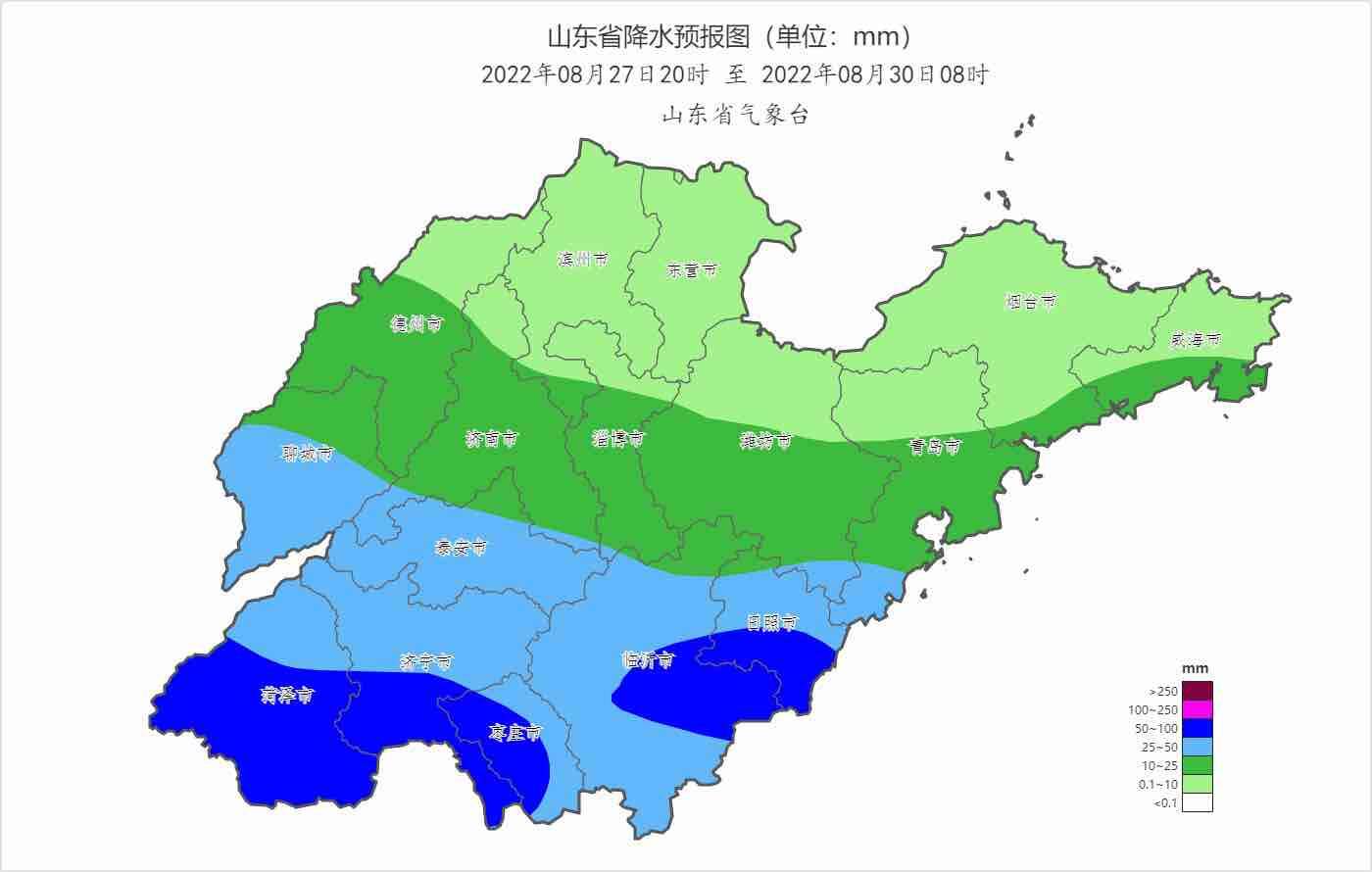山东中南部28日凌晨至29日夜间将有明显降雨 菏泽等7市部分地区暴雨