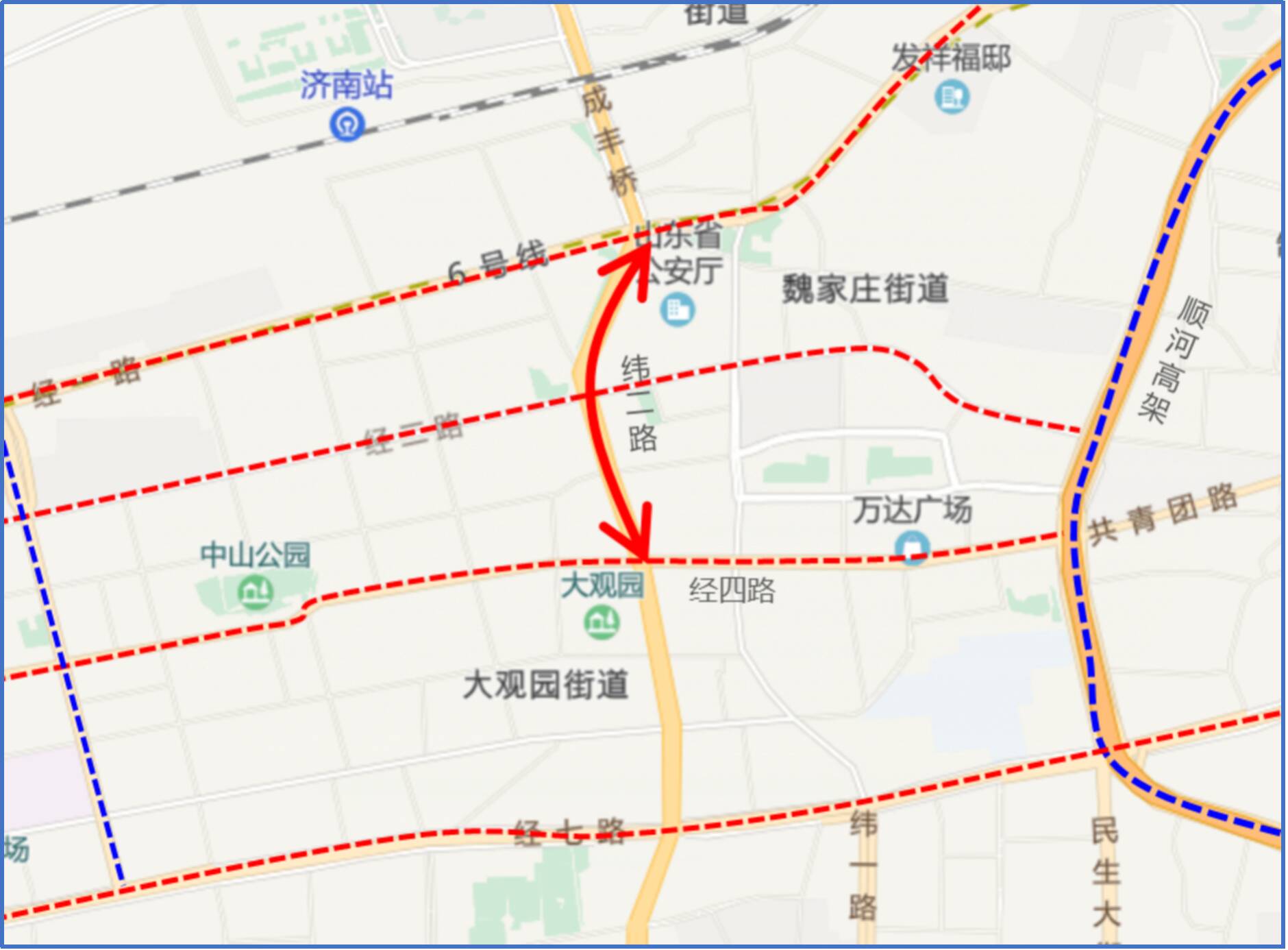 10月11日起 济南这条路的部分公交车道位置调整到最外侧