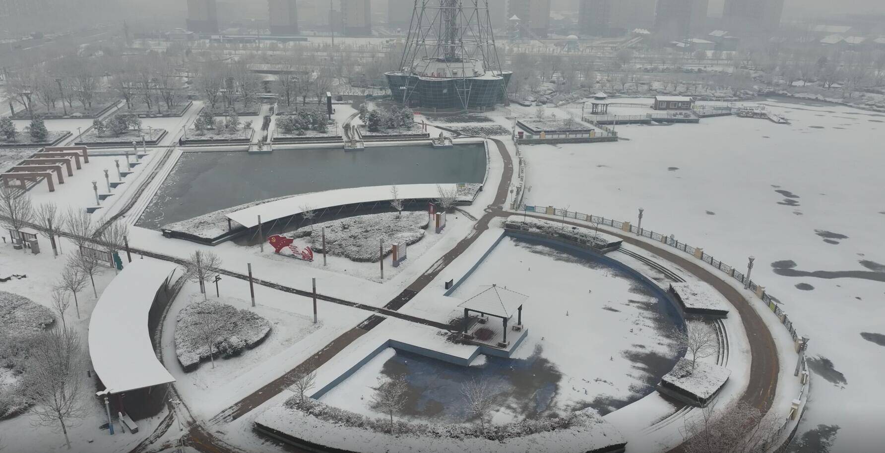 俯瞰雪后濱州 寧靜而清新