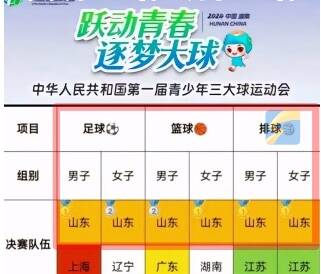 首届青少年三大球运动会 山东一省单挑全国