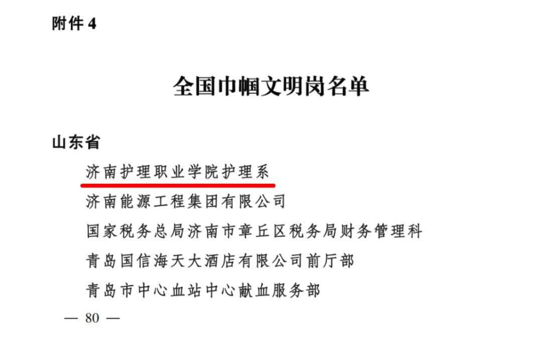 济南护理职业学院护理系荣获“全国巾帼文明岗”称号
