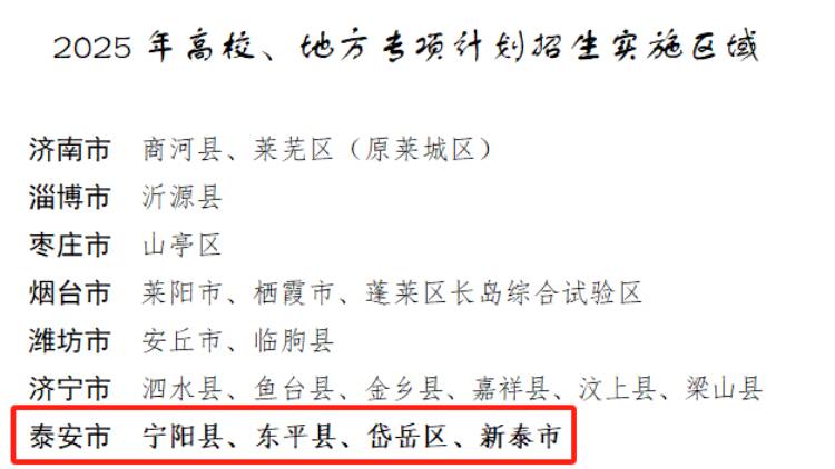 山东公布2025年面向农村和脱贫地区高校和地方专项计划 泰安这四地可报