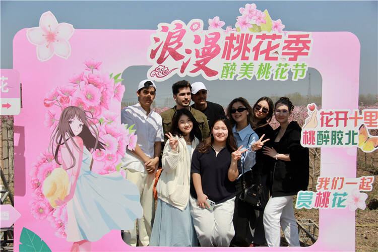 赏春正当时！外籍留学生邂逅胶州“最美桃园”