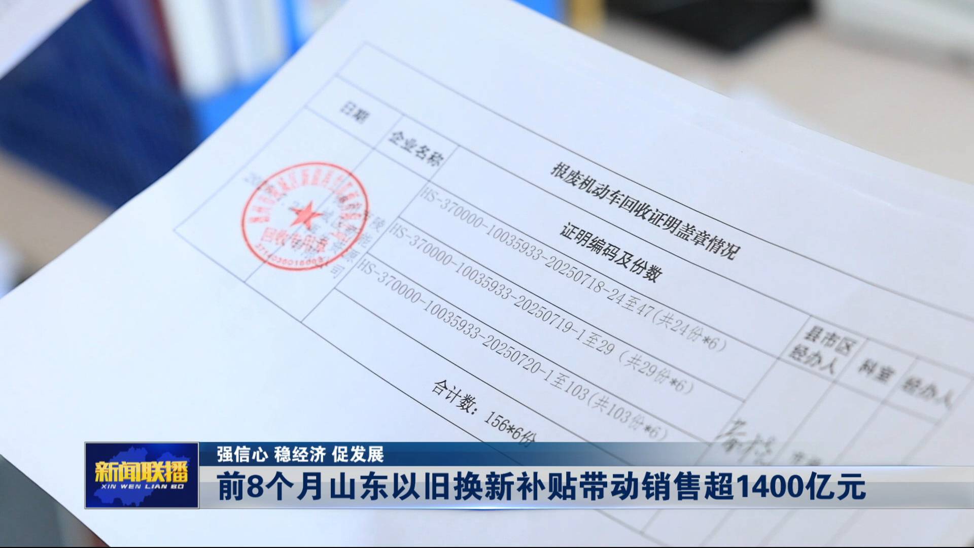 聯播關鍵詞｜前8個月山東以舊換新補貼帶動銷售超1400億元