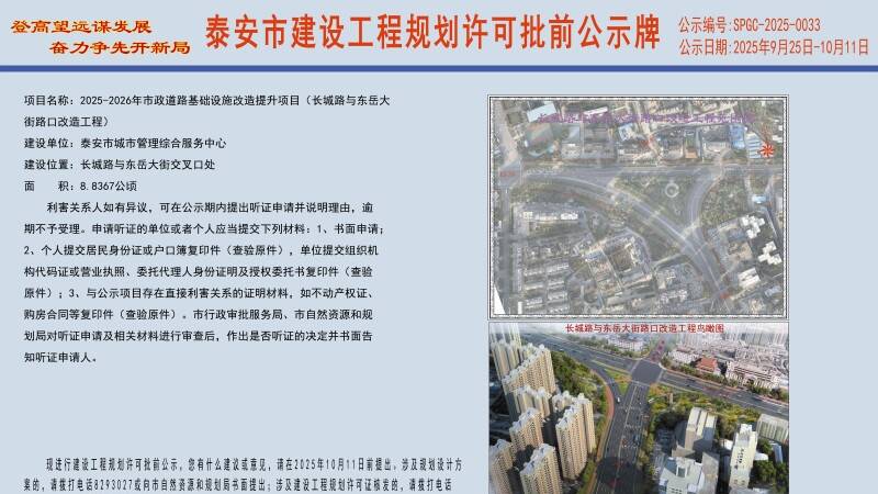 泰安长城路与东岳大街路口改造工程规划许可批前公示 鸟瞰图长这样