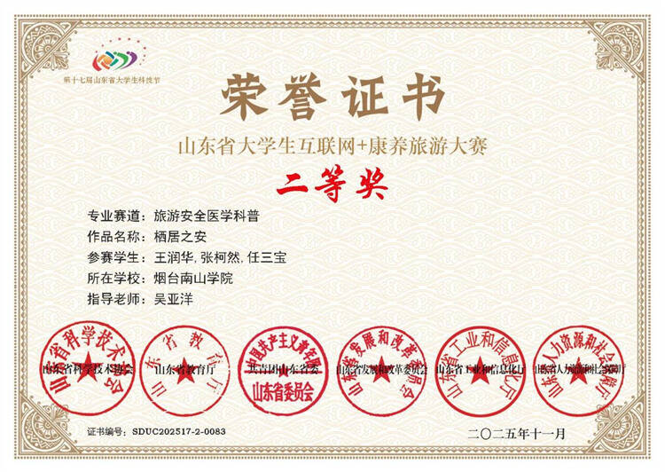 烟台南山学院师生在山东省大学生互联网+康养旅游大赛中再创佳绩