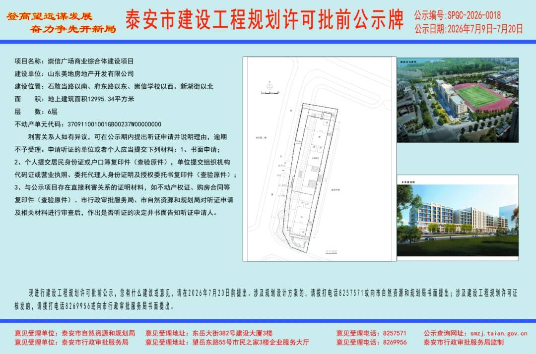地上建筑面积12995.34㎡！泰安这里将建商业综合体！规划许可批前公示