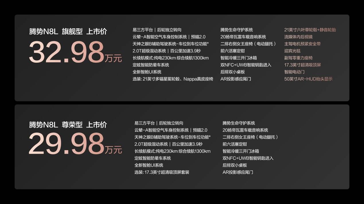 29.98万元-32.98万元！大六座安全豪华SUV腾势N8L正式上市