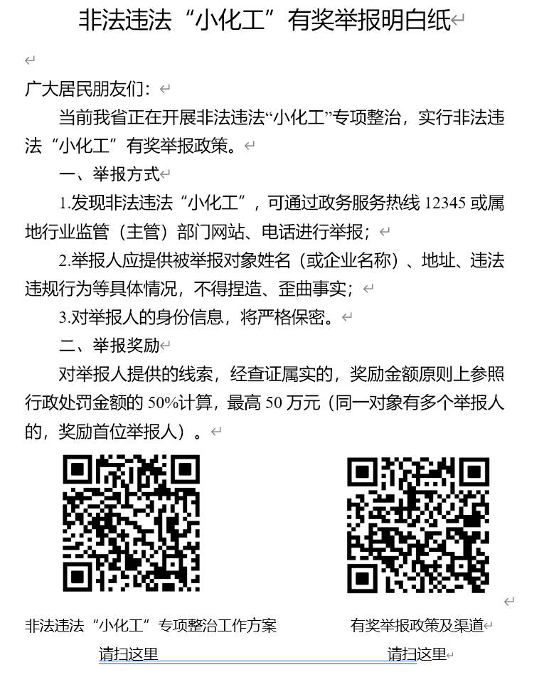 附有奖举报二维码山东非法违法小化工有奖举报明白纸请看这里